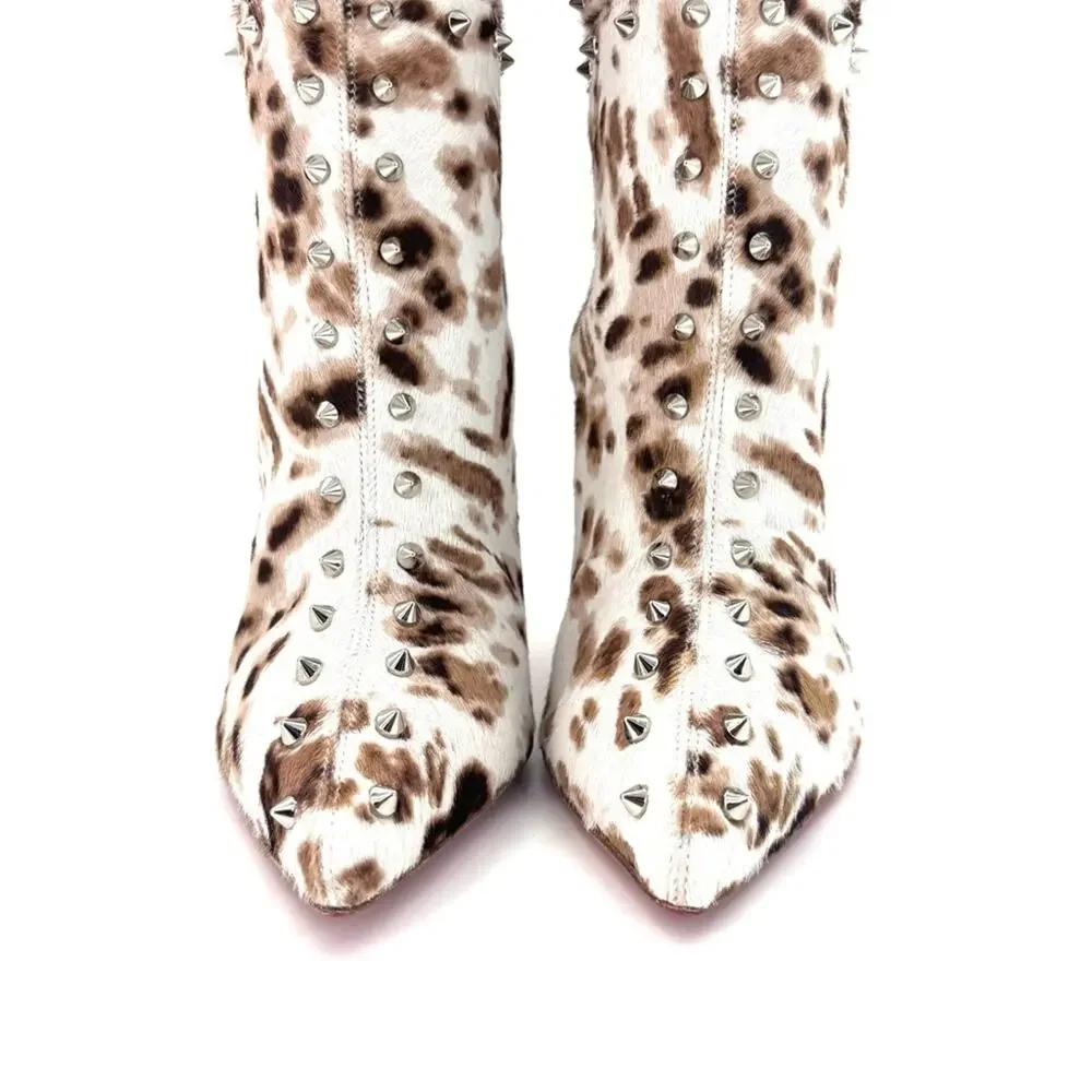 NEW Christian Louboutin SS2019 Metrolisse Animal Print OTK Pointed Toe Boots 39